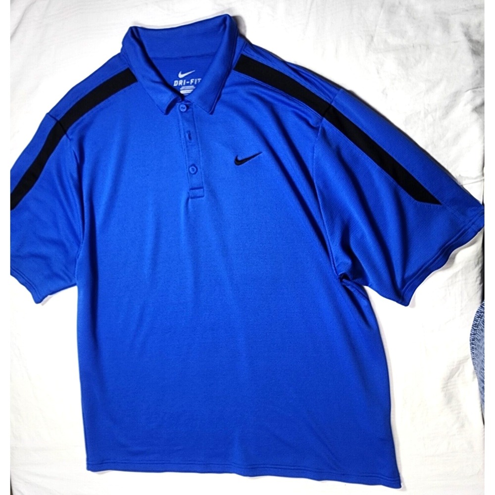 Nike Dri Fit Shirt Mens Large Blue Collared Golf Short Sleeve Quarter Buttons